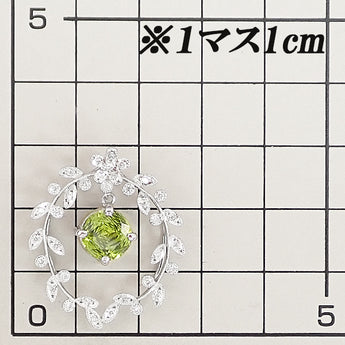 ペリドット ペンダントトップ ダイヤモンド Pt900 花 フラワー 葉 リーフ 植物 ボタニカル ミル打ち ミルグレイン 透かし【中古】【902390】