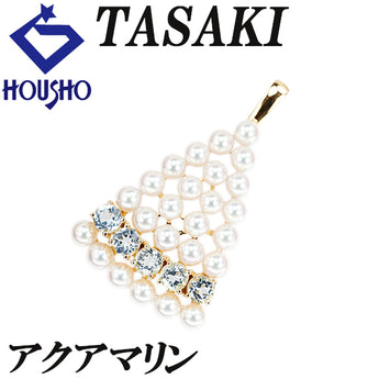 Pre-owned Tasaki Pearl Aquamarine Pendant Top with Akoya Pearl and 18K Yellow Gold Baby Pearls (Triangle) [Product Number: 902395]