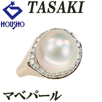 タサキ 田崎真珠 マベパール リング ダイヤモンド K18イエローゴールド TASAKI 幅広 太め【中古】【902406】