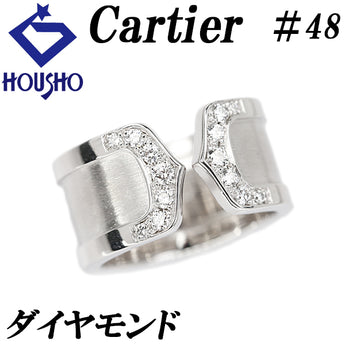 カルティエ ダイヤモンド C2 リング K18ホワイトゴールド CARTIER #48 オープンリング 梨地 ツヤ消し マット 幅広 太め【中古】【902423】