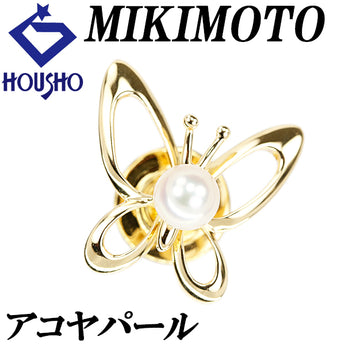 ミキモト アコヤ真珠 ブローチ K18イエローゴールド MIKIMOTO 蝶 チョウ バタフライ パピヨン 昆虫 動物 アニマル 透かし【中古】【902438】