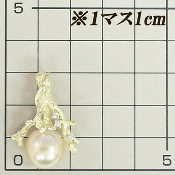 White South Sea pearl pendant top with diamonds and 18K yellow gold, featuring a tree, branch, plant, and botanical motifs. Matte finish. [Pre-owned] [Product Number: 902443]