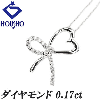 ダイヤモンド ネックレス K18ホワイトゴールド ハート リボン【中古】【902448】
