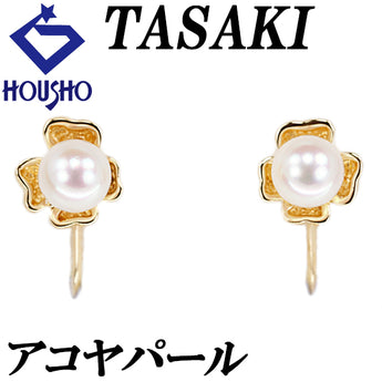 タサキ 田崎真珠 アコヤ真珠 イヤリング K18イエローゴールド TASAKI 花 フラワー 植物 ボタニカル【中古】【902502】