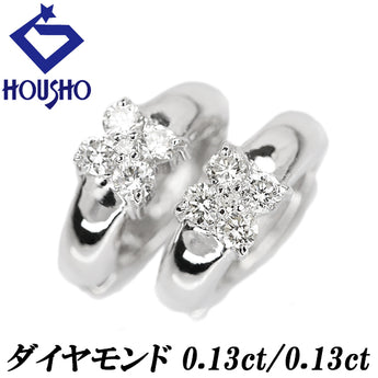 ダイヤモンド イヤリング K18ホワイトゴールド フープ 花 フラワー 植物 ボタニカル【中古】【902506】