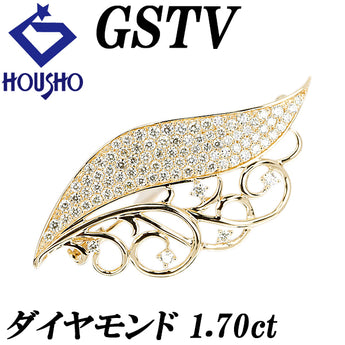 ジーエスティービー ダイヤモンド ブローチ K18イエローゴールド GSTV 2way ペンダントトップ 植物 ボタニカル パヴェ 透かし【中古】【902563】