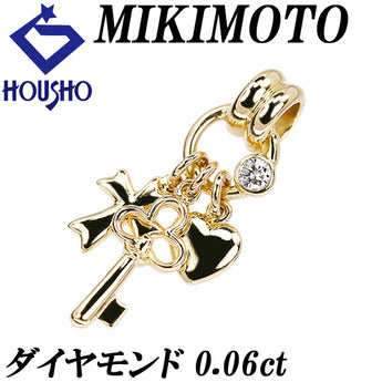 ミキモト ダイヤモンド ペンダントトップ K18イエローゴールド MIKIMOTO 鍵 キー ハート クロス 十字架 【中古】【902565】