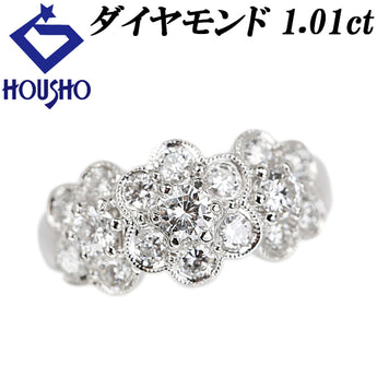 ダイヤモンド リング Pt900 花 フラワー 植物 ボタニカル ミルグレイン ミル打ち【中古】【902589】