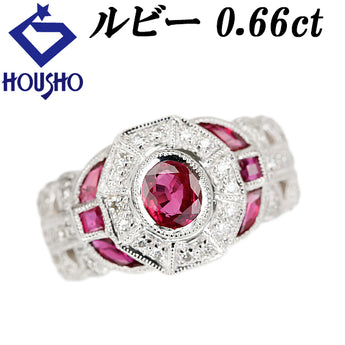 ルビー リング ダイヤモンド Pt900 ミル打ち ミルグレイン太め 幅広【中古】【902590】