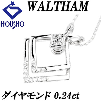 ウォルサム ダイヤモンド ネックレス K18ホワイトゴールド WALTHAM スイング 揺れる 透かし 四角 正方形 スクエア【中古】【902665】