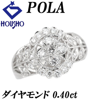 ポーラ ダイヤモンド リング Pt900 POLA 花 フラワー 植物 ボタニカル ミル打ち ミルグレイン レース 透かし【中古】【902707】