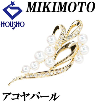 ミキモト アコヤ真珠 ブローチ ダイヤモンド K18イエローゴールド MIKIMOTO 透かし【中古】【902708】