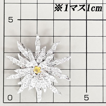 イエローサファイア ブローチ ダイヤモンド K18ホワイトゴールド 2way ペンダントトップ 花 フラワー 植物 ボタニカル【中古】【902786】