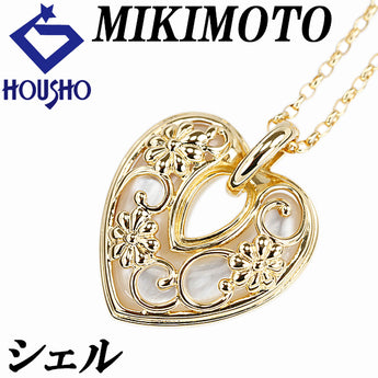 ミキモト シェル ネックレス K18イエローゴールド MIKIMOTO ハート 花 フラワー 植物 ボタニカル【中古】【902902】