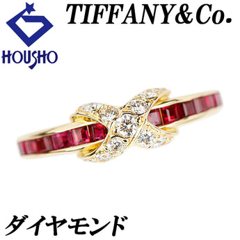 ティファニー ダイヤモンド Xバンド シグネチャー リング ルビー K18イエローゴールド TIFFANY&Co.【中古】【903020】