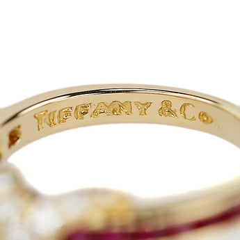 ティファニー ダイヤモンド Xバンド シグネチャー リング ルビー K18イエローゴールド TIFFANY&Co.【中古】【903020】