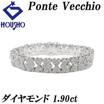 ポンテヴェキオ ダイヤモンド ブレスレット K18ホワイトゴールド Ponte Vecchio ハート リボン ミル打ち ミルグレイン【中古】【903072】