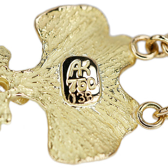 AKコレクション ダイヤモンド ネックレス K18イエローゴールド AK collection 葉 リーフ 植物 ボタニカル 梨地 マット ツヤ消し【中古】【903092】