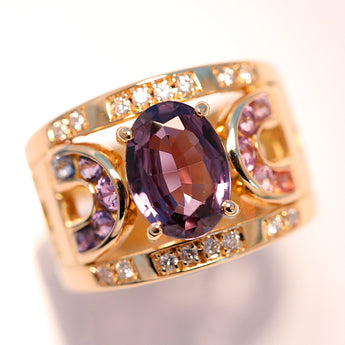 AKコレクション サファイア リング ダイヤモンド サファイア K18イエローゴールド AK collection 透かし 幅広 太め 梨地 マット ツヤ消し【中古】【903153】