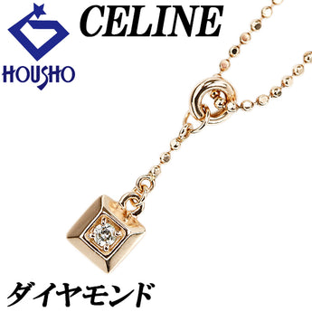 セリーヌ ダイヤモンド ネックレス K10ピンクゴールド CELINE 一粒石 華奢【中古】【904010】
