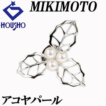 ミキモト パール(真珠) ブローチ SV MIKIMOTO ベビーパール 花 フラワー 葉 リーフ 植物 ボタニカル 透かし【中古】【904025】