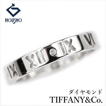 ティファニー ダイヤモンド オープン アトラス ナロー リング K18ホワイトゴールド TIFFANY&Co. 4P 数字 ナンバー 透かし【中古】【907725】
