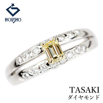 タサキ 田崎真珠 イエローダイヤモンド リング ダイヤモンド Pt900 K18イエローゴールド TASAKI エメラルドカット 変形カット ファンシーカット メンズ ユニセックス【中古】【907752】