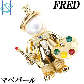 フレッド マベパール ペンダントブローチ ペンダントトップ サファイア ダイヤモンド K18YG 絵描き 画家 FRED | 18金 マベ真珠 白真珠 半円真珠 半円パール ダイアモンド サファイヤ【SH95732】
