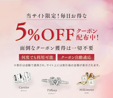 当サイト限定！毎日お得な5%OFFクーポン配布中！ 面倒なクーポン獲得は一切不要 何度でも利用可能 クーポン自動適用 割引は自動で適用され、※サイト上には割引後の金額が表示されます。